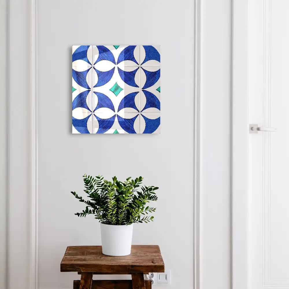 Cutie pentru chei de perete cu design geometric în nuanțe albastru-verzui