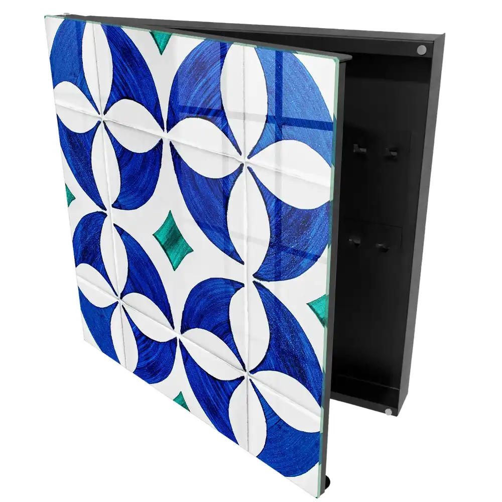 Cutie pentru chei de perete cu design geometric în nuanțe albastru-verzui