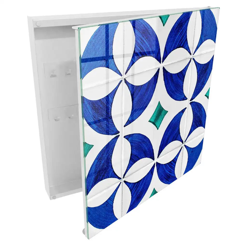 Cutie pentru chei de perete cu design geometric în nuanțe albastru-verzui