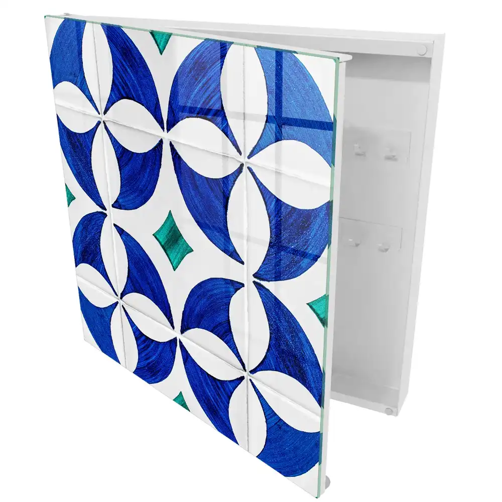Cutie pentru chei de perete cu design geometric în nuanțe albastru-verzui
