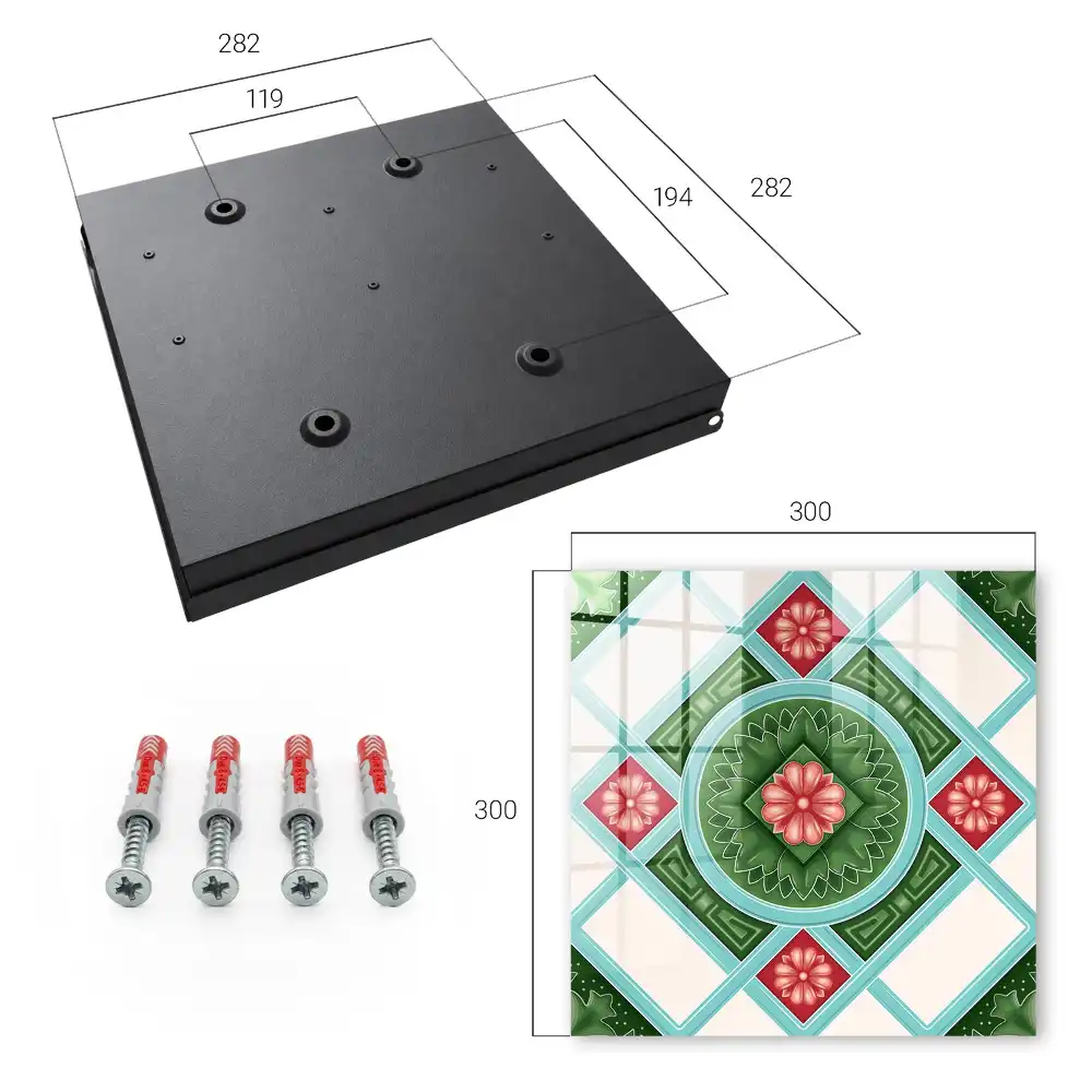 Casetă pentru chei cu model geometric floral în nuanțe de verde, roșu și albastru