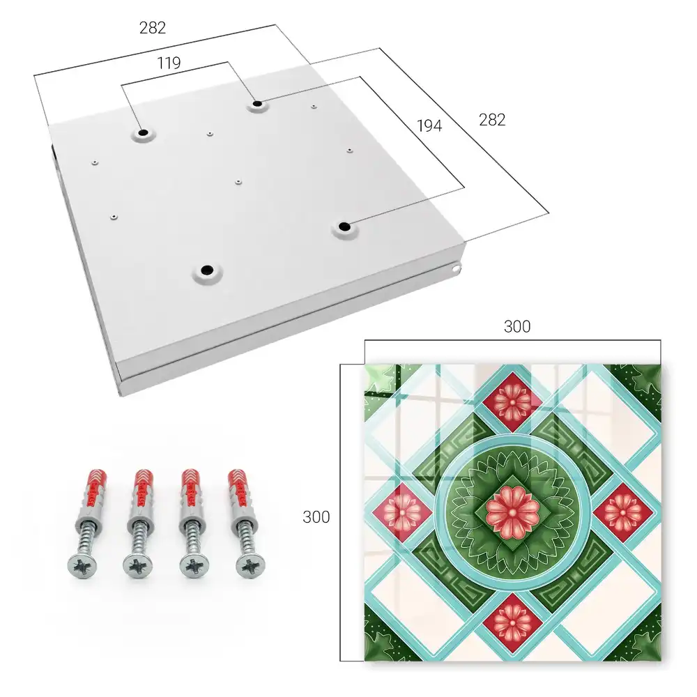 Casetă pentru chei cu model geometric floral în nuanțe de verde, roșu și albastru
