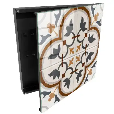 Cutie pentru chei de perete cu design geometric floral în nuanțe de bej și gri