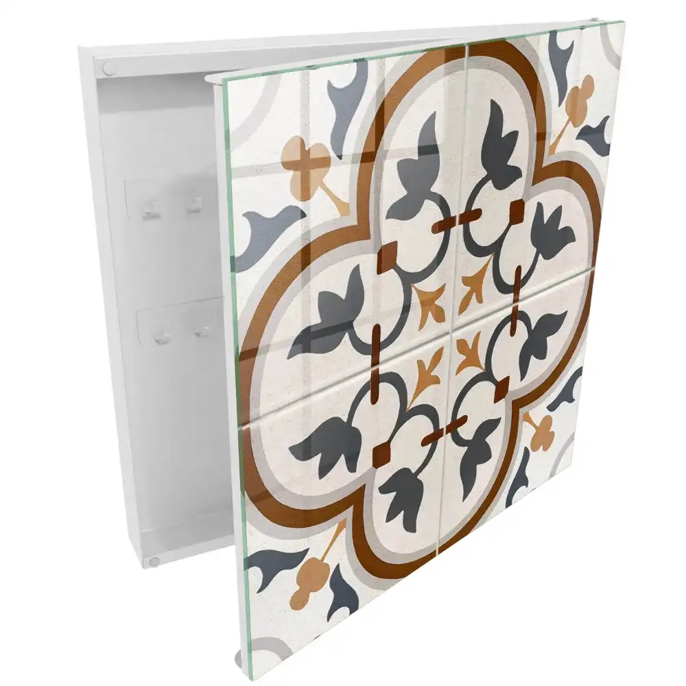 Cutie pentru chei de perete cu design geometric floral în nuanțe de bej și gri