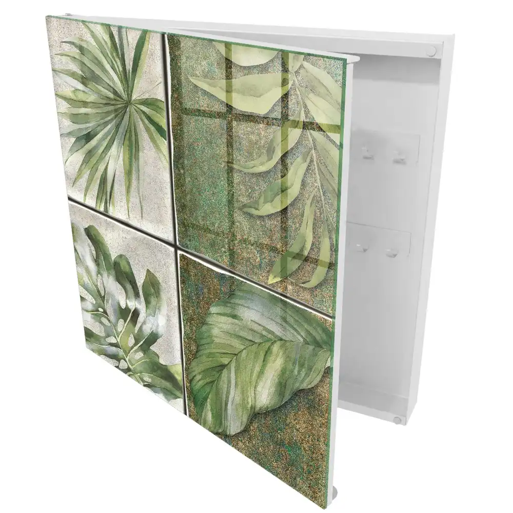 Casetă pentru chei cu model floral pe fundal crem și accente de acuarelă