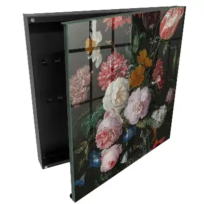 Suport de perete pentru chei cu aranjament floral decorativ