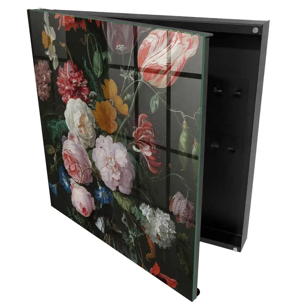 Suport de perete pentru chei cu aranjament floral decorativ