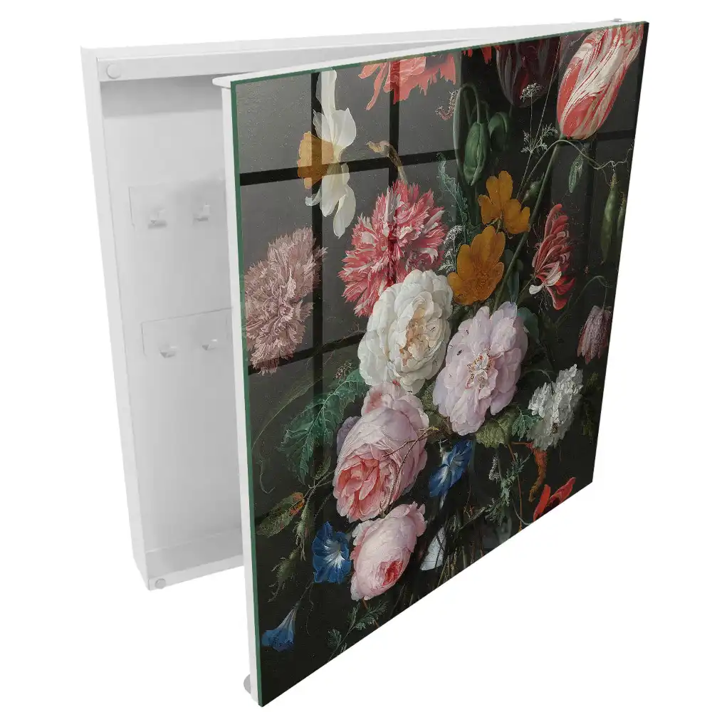 Suport de perete pentru chei cu aranjament floral decorativ