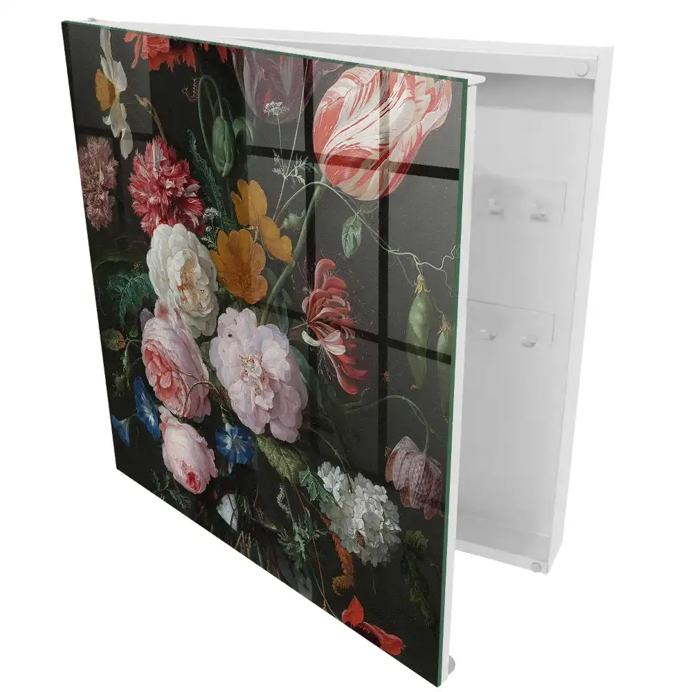 Suport de perete pentru chei cu aranjament floral decorativ