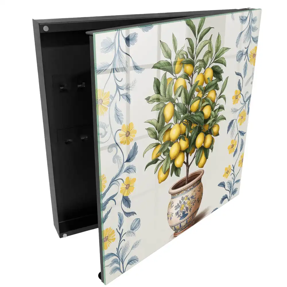 Casetă pentru chei cu motiv de lămâie pe fundal decorativ