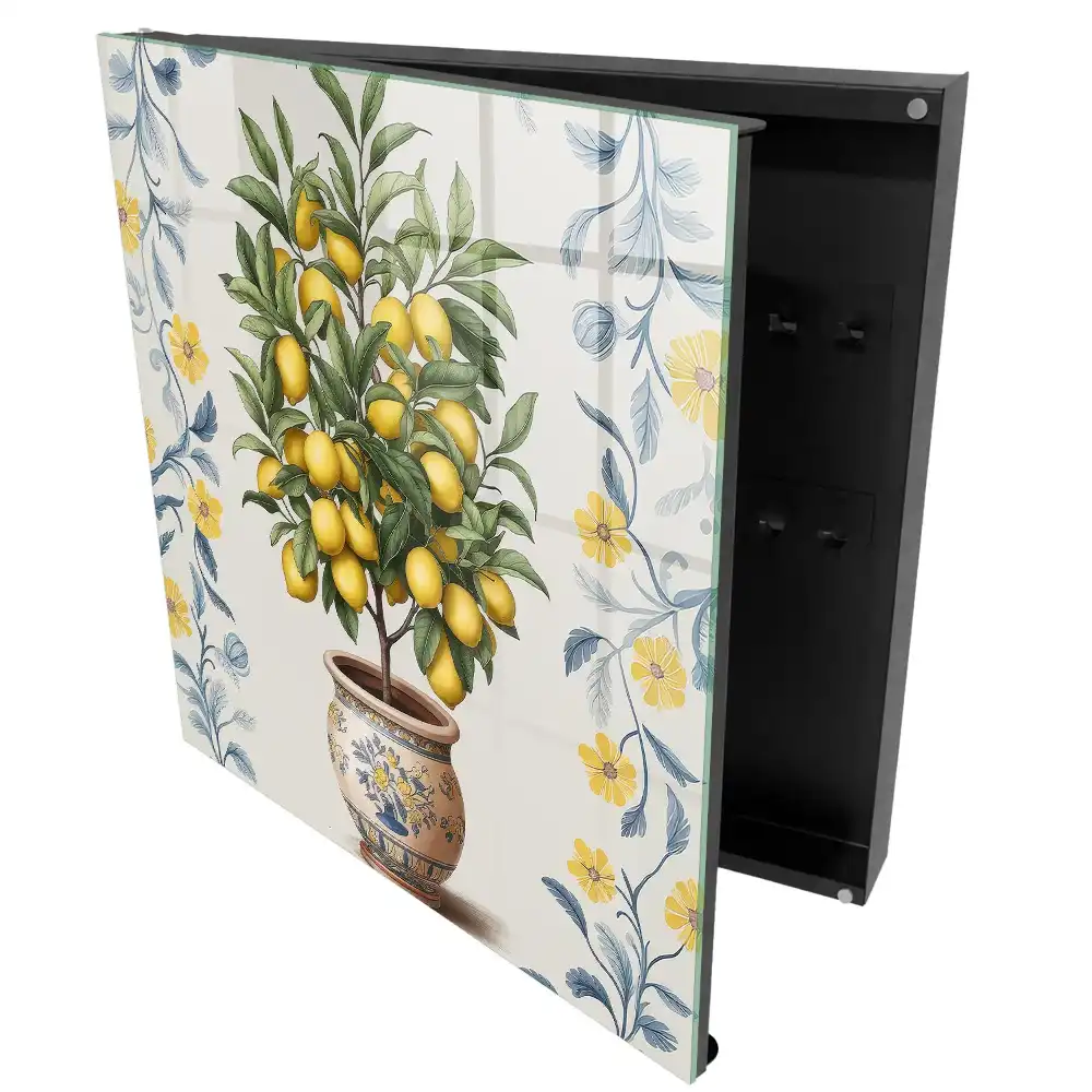 Casetă pentru chei cu motiv de lămâie pe fundal decorativ