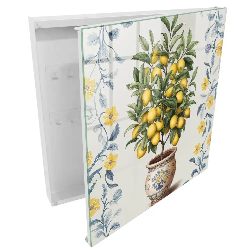Casetă pentru chei cu motiv de lămâie pe fundal decorativ