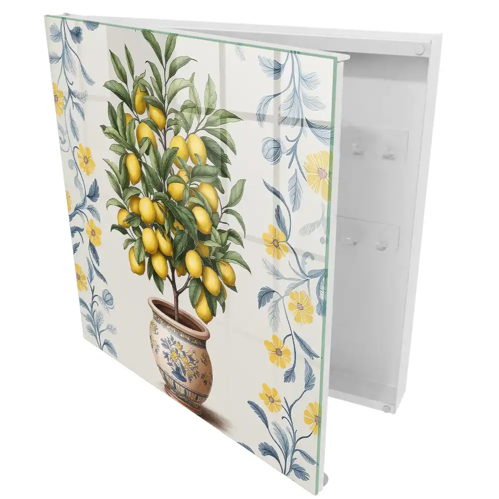 Casetă pentru chei cu motiv de lămâie pe fundal decorativ