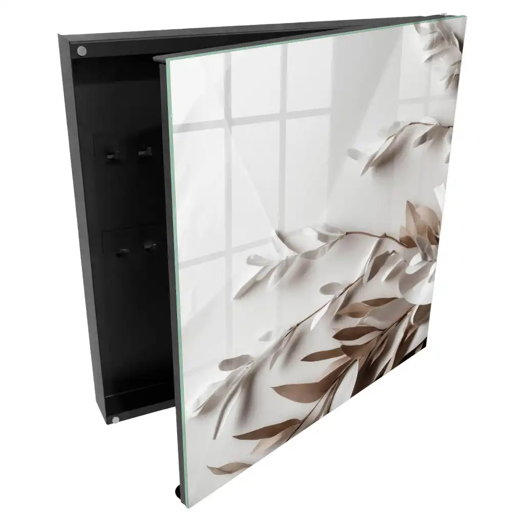 Casetă pentru chei cu design minimalist cu frunze bej