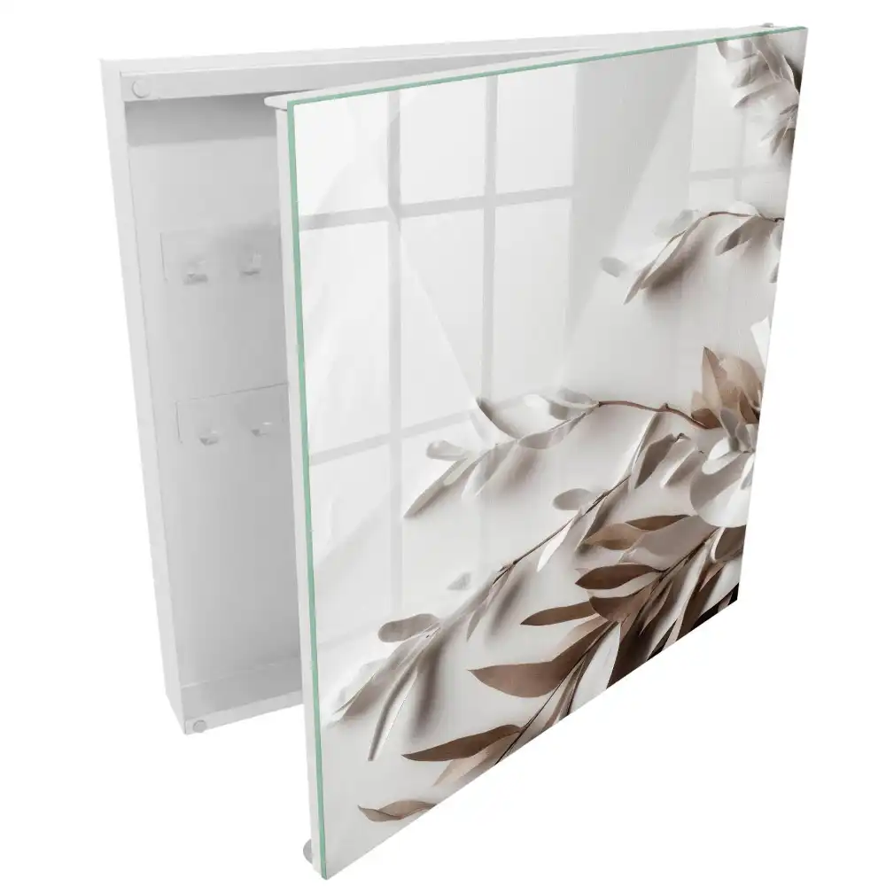 Casetă pentru chei cu design minimalist cu frunze bej
