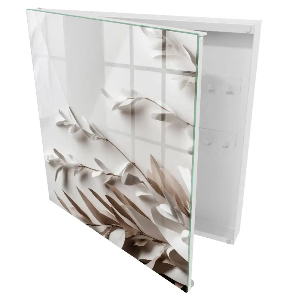 Casetă pentru chei cu design minimalist cu frunze bej