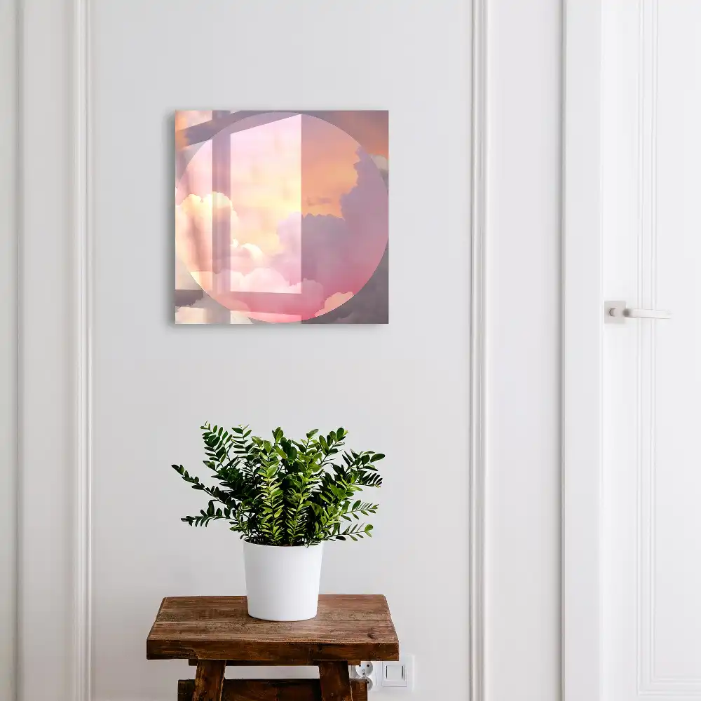 Casetă pentru chei cu design de nori roz și aură romantică