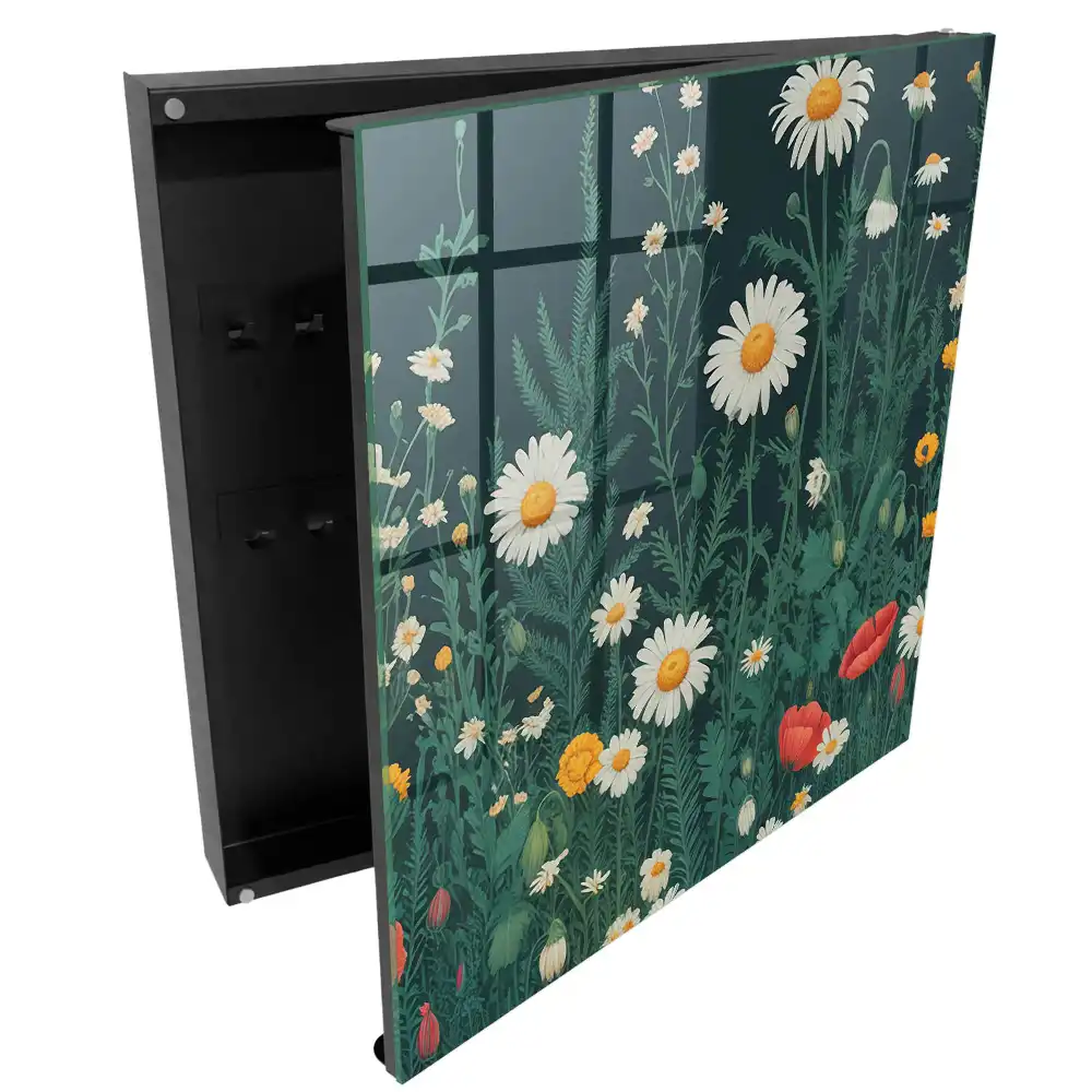 Dulapior pentru chei cu model floral pe fundal bleumarin