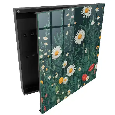 Dulapior pentru chei cu model floral pe fundal bleumarin