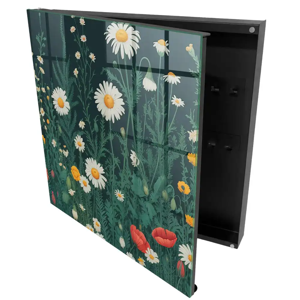 Dulapior pentru chei cu model floral pe fundal bleumarin