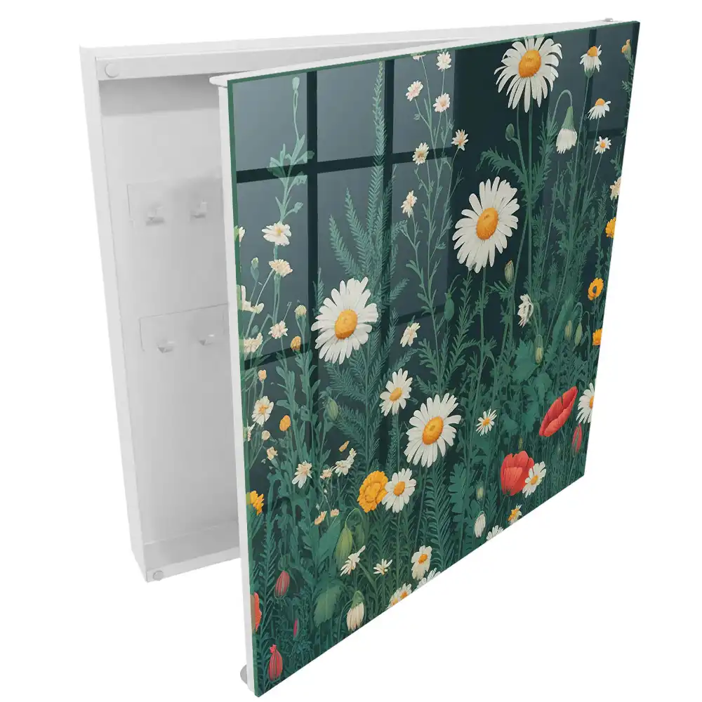 Dulapior pentru chei cu model floral pe fundal bleumarin