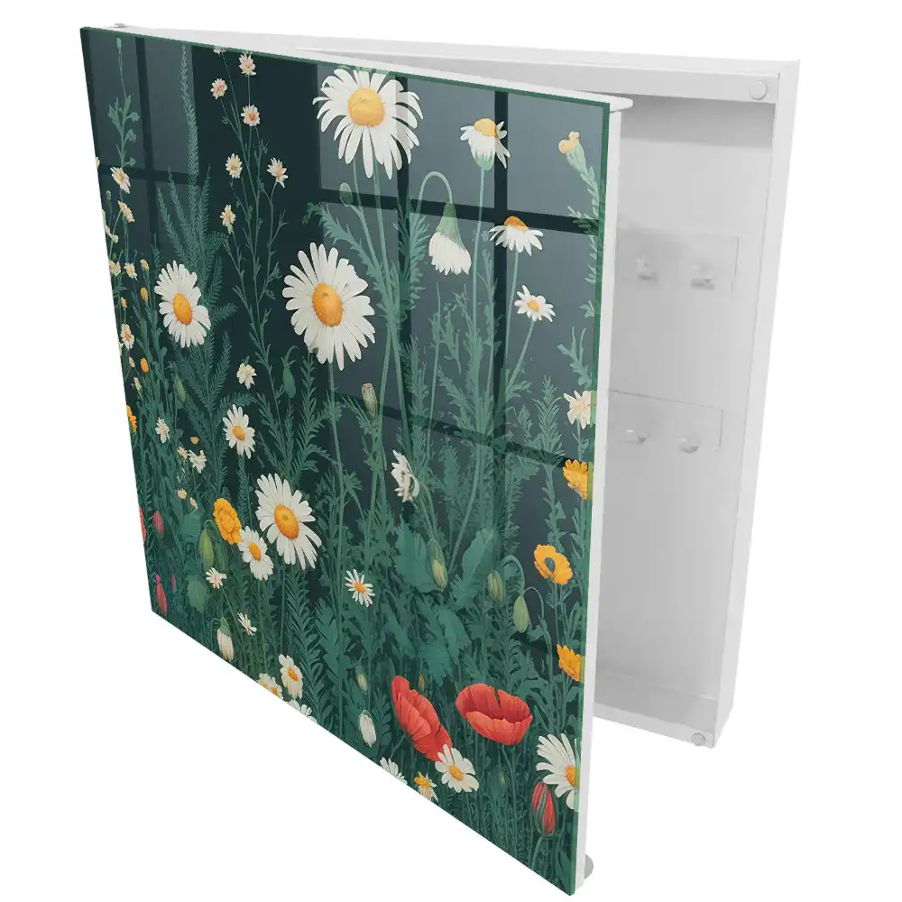 Dulapior pentru chei cu model floral pe fundal bleumarin