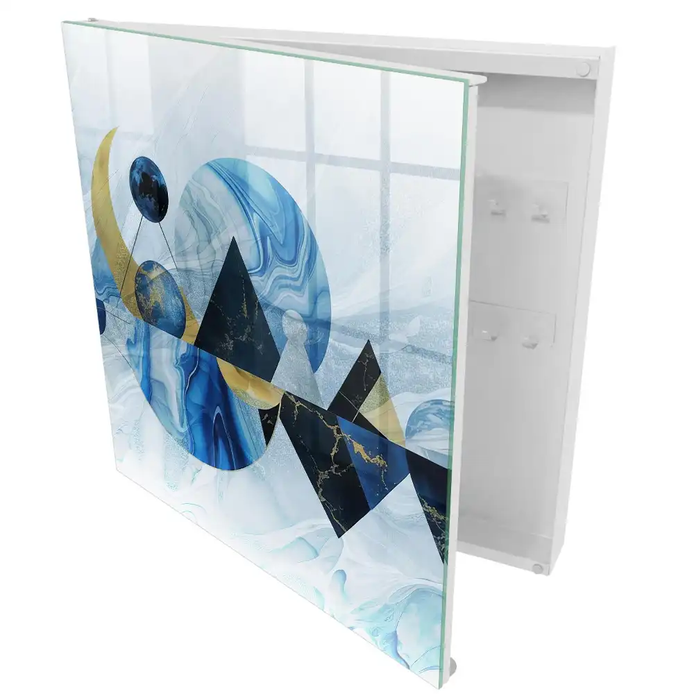 Casetă pentru chei cu design abstract în tonuri de albastru