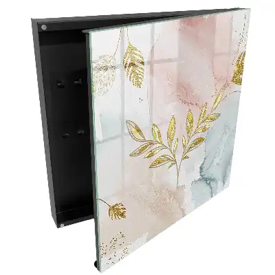 Suport de perete pentru chei cu design de frunze în acuarelă pastelată și artă liniară