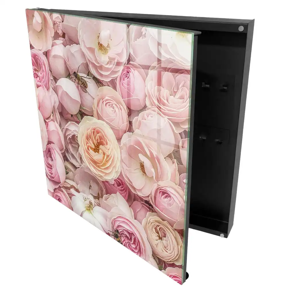 Casetă pentru chei cu design trandafiri și albine în culori delicate