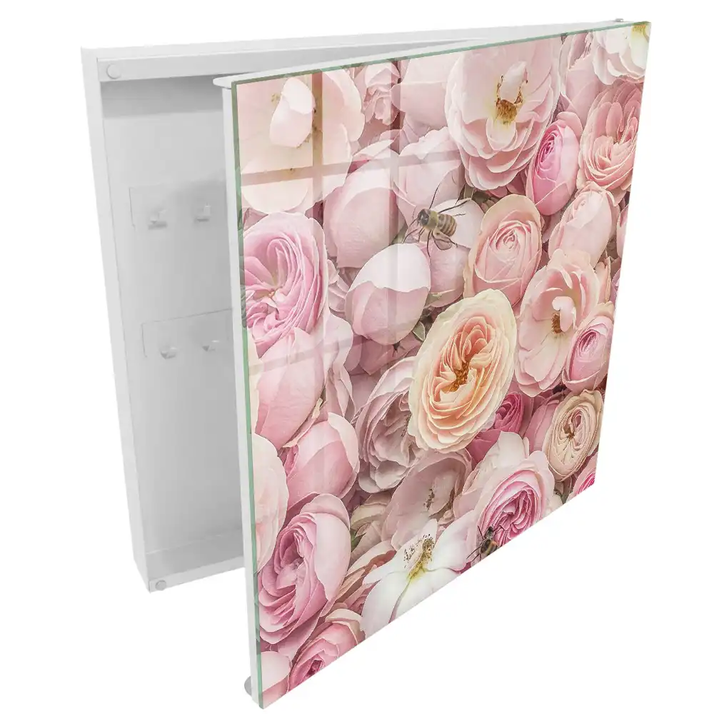 Casetă pentru chei cu design trandafiri și albine în culori delicate