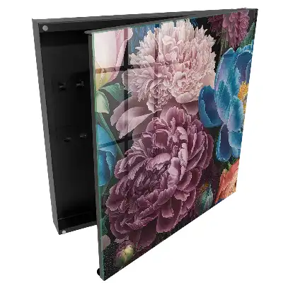 Casetă pentru chei cu model de flori colorate pe fundal negru