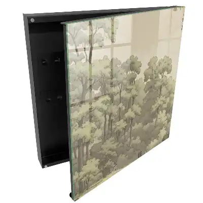 Dulapior pentru chei cu design peisaj forestier și căsuță