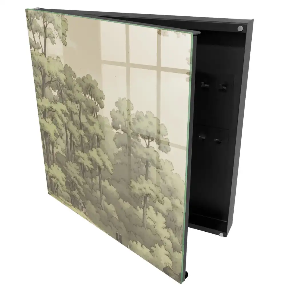 Dulapior pentru chei cu design peisaj forestier și căsuță