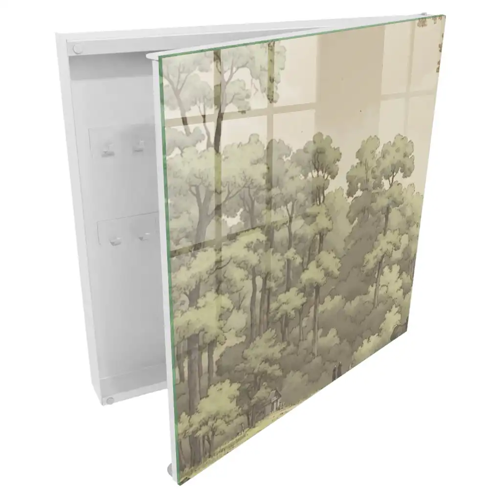 Dulapior pentru chei cu design peisaj forestier și căsuță
