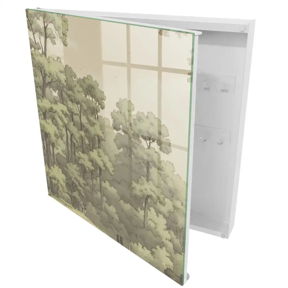Dulapior pentru chei cu design peisaj forestier și căsuță