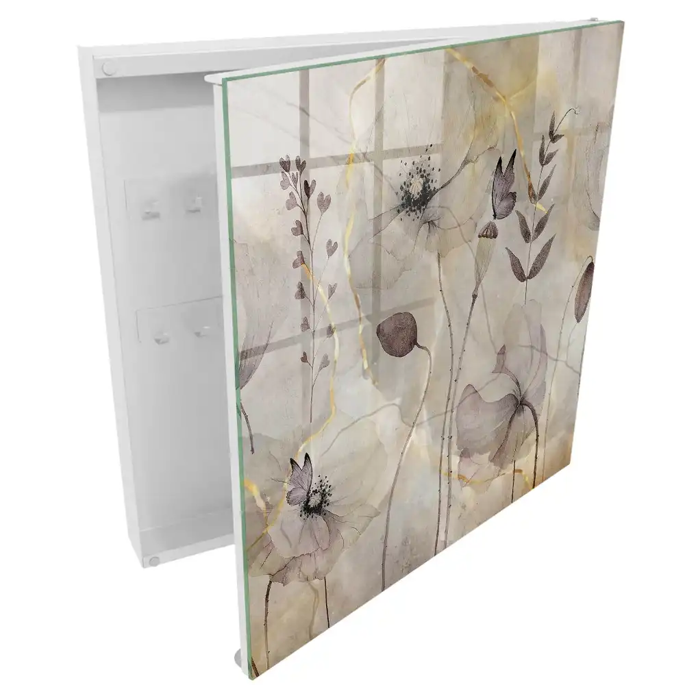Suport de chei pentru perete cu design floral și fluturi