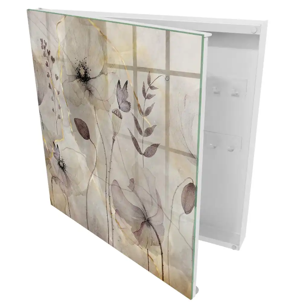 Suport de chei pentru perete cu design floral și fluturi
