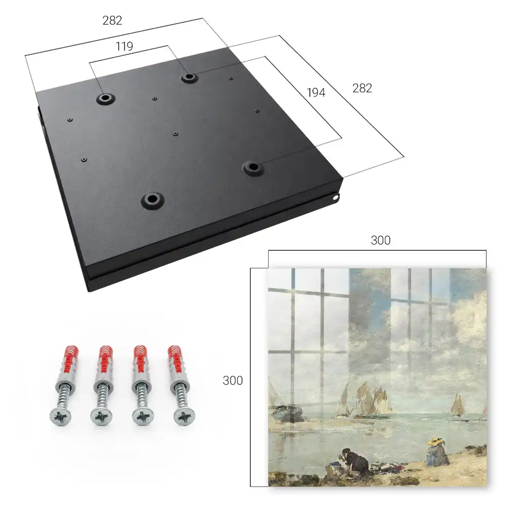 Casetă pentru chei cu design marin reprezentând bărci cu pânze și figuri pe țărm