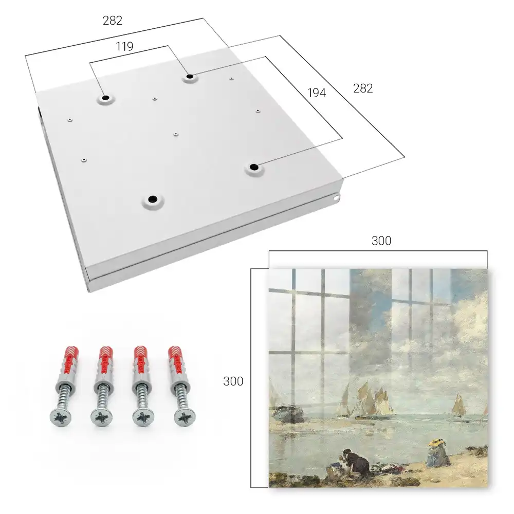 Casetă pentru chei cu design marin reprezentând bărci cu pânze și figuri pe țărm