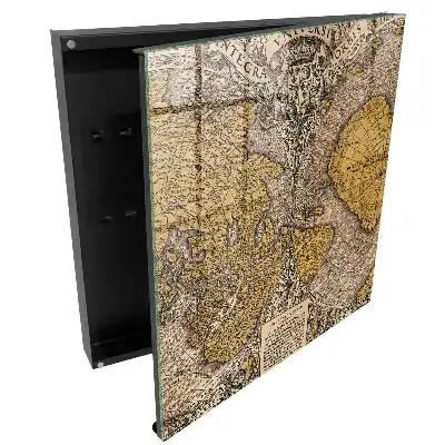 Dulapior pentru chei cu design de hartă antică și detalii ornamentale