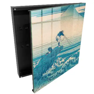 Cutie pentru chei de perete cu design tradițional japonez cu pescari