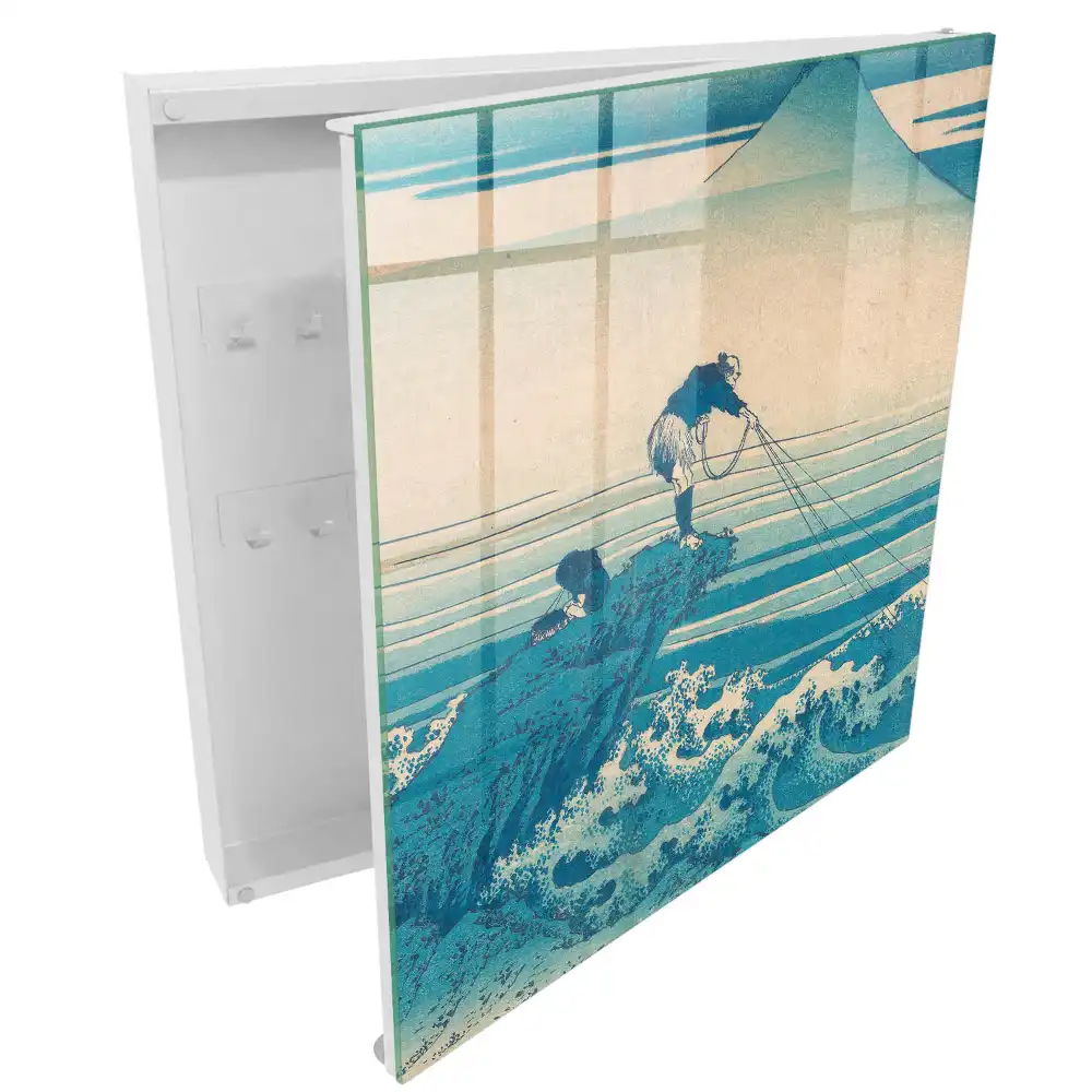 Cutie pentru chei de perete cu design tradițional japonez cu pescari