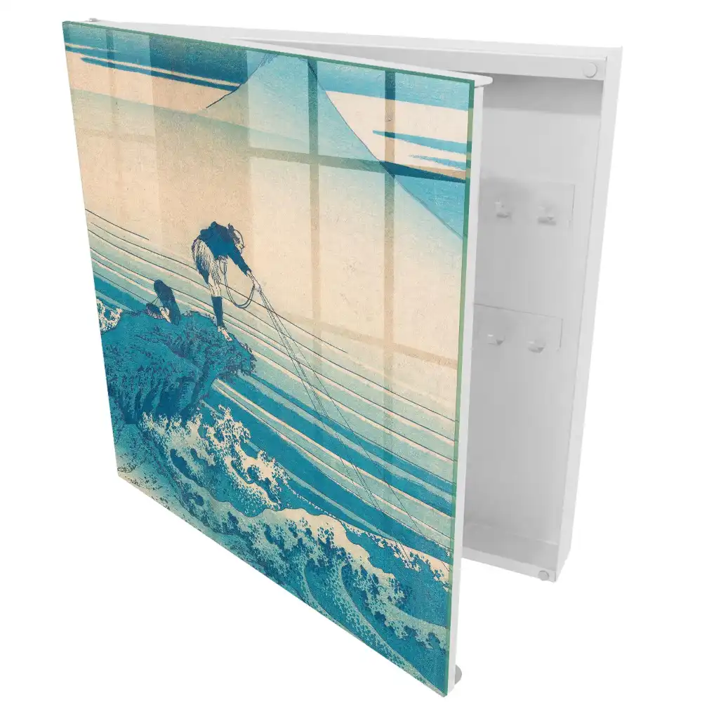 Cutie pentru chei de perete cu design tradițional japonez cu pescari