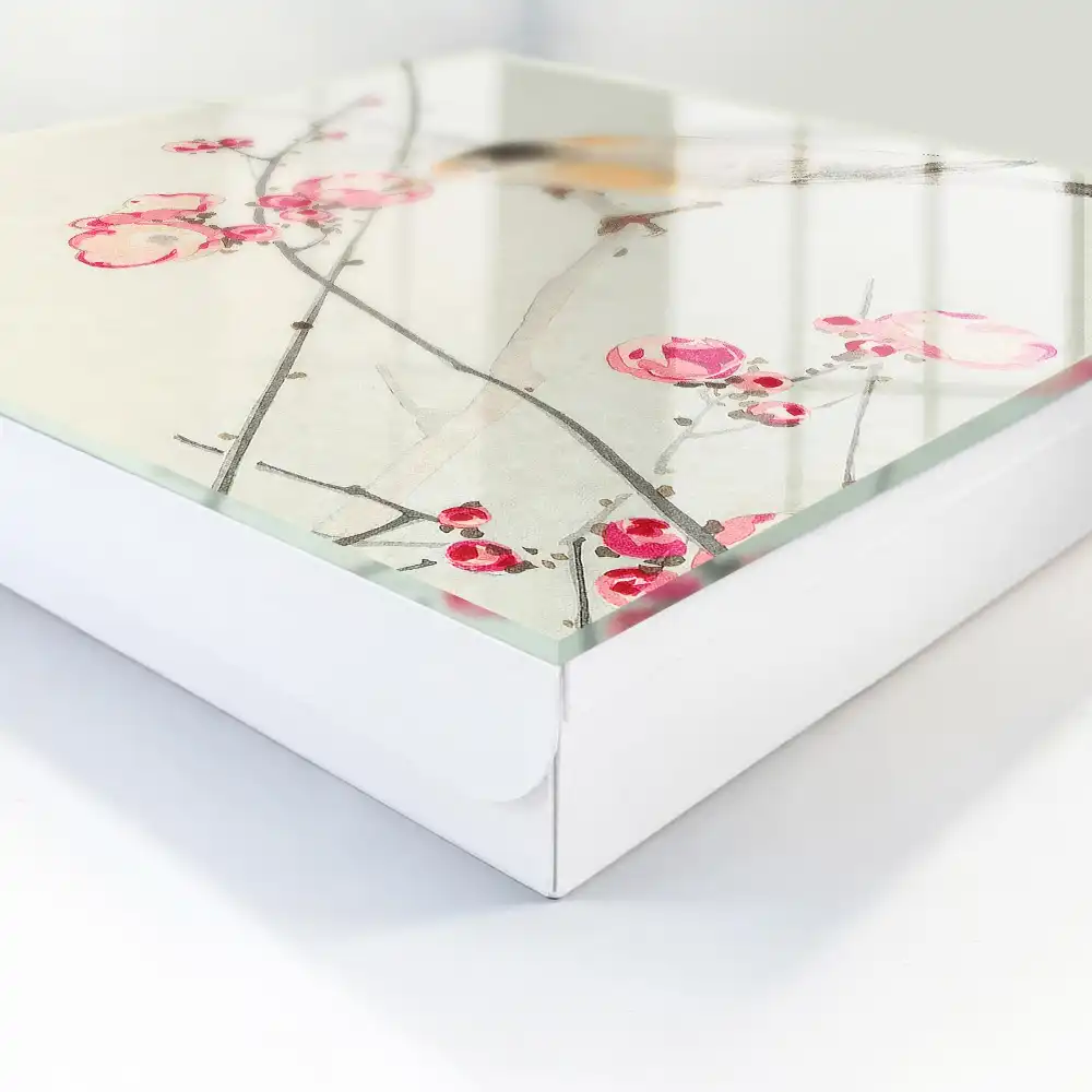 Casetă pentru chei cu model decorativ pasăre pe creangă cu flori delicate