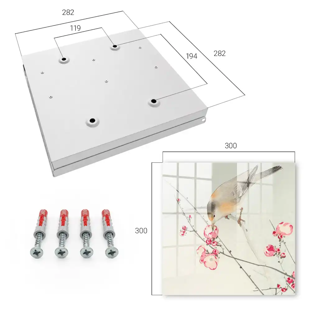 Casetă pentru chei cu model decorativ pasăre pe creangă cu flori delicate