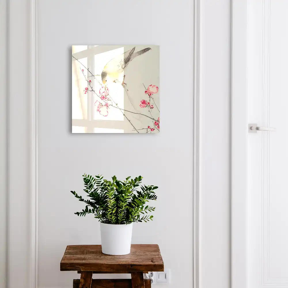 Casetă pentru chei cu model decorativ pasăre pe creangă cu flori delicate