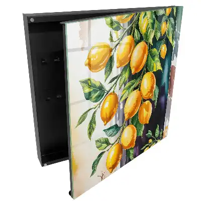 Dulapior pentru chei cu design de lămâi și ramură cu frunze verzi