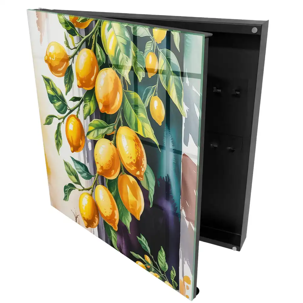 Dulapior pentru chei cu design de lămâi și ramură cu frunze verzi