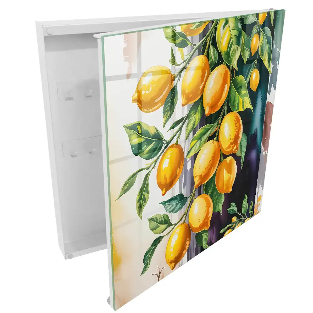 Dulapior pentru chei cu design de lămâi și ramură cu frunze verzi