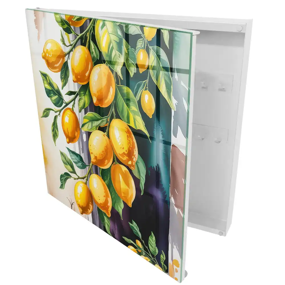 Dulapior pentru chei cu design de lămâi și ramură cu frunze verzi
